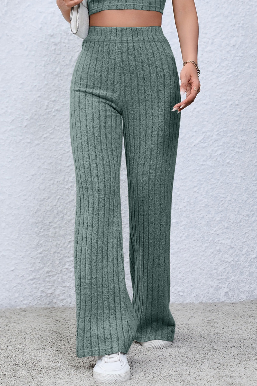 Ribbed High-Waist Flare Pants