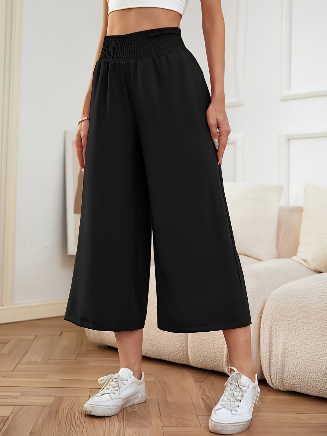 Elastic Waist Wide-Leg Pants