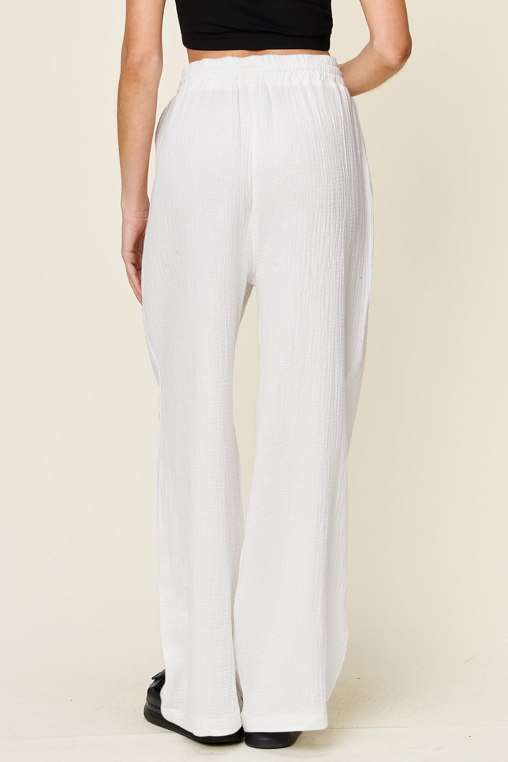 Texture Drawstring Wide-Leg Pants