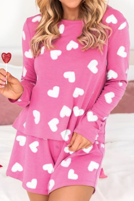 Heart Print Buttoned Lounge Set