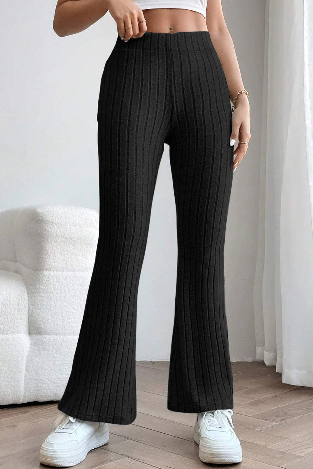 Ribbed High-Waist Flare Pants