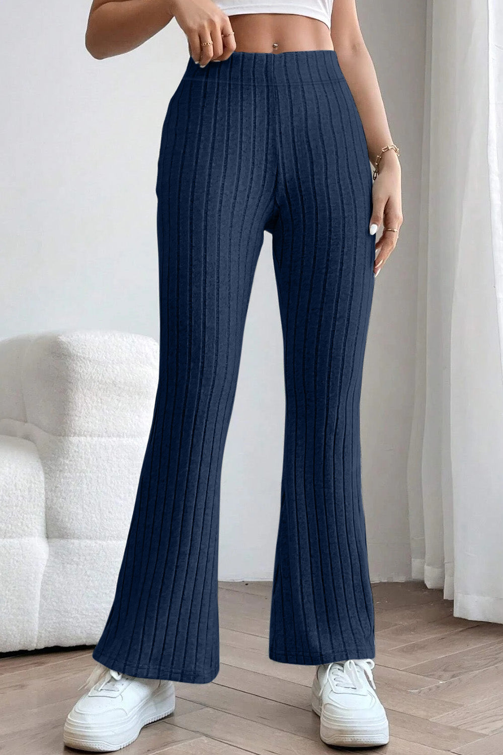 Ribbed High-Waist Flare Pants