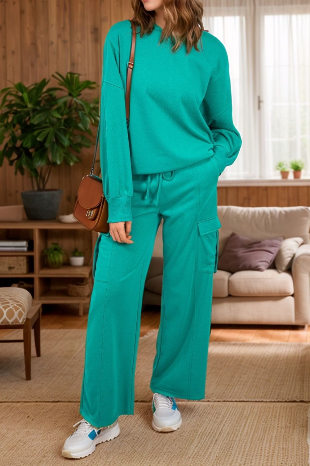 Round Neck Top & Drawstring Pants Set