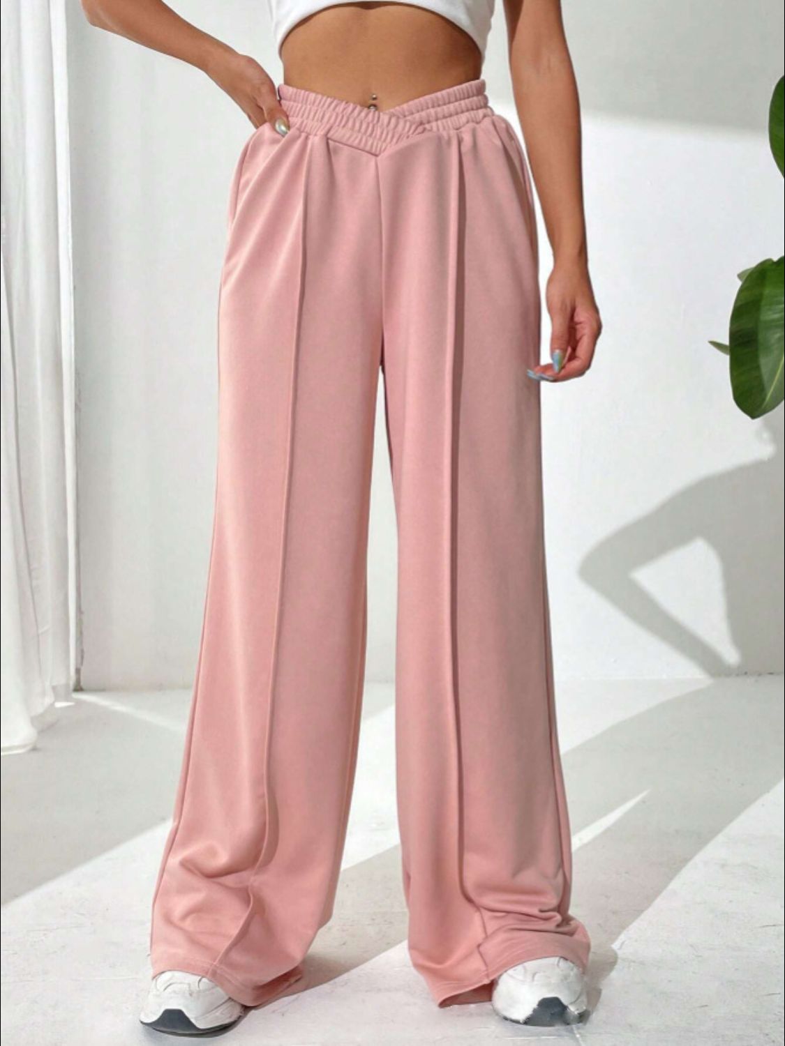 Elastic Waist Wide-Leg Pants