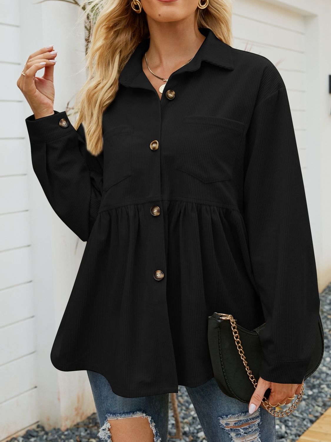 Button-Up Ruched Shirt