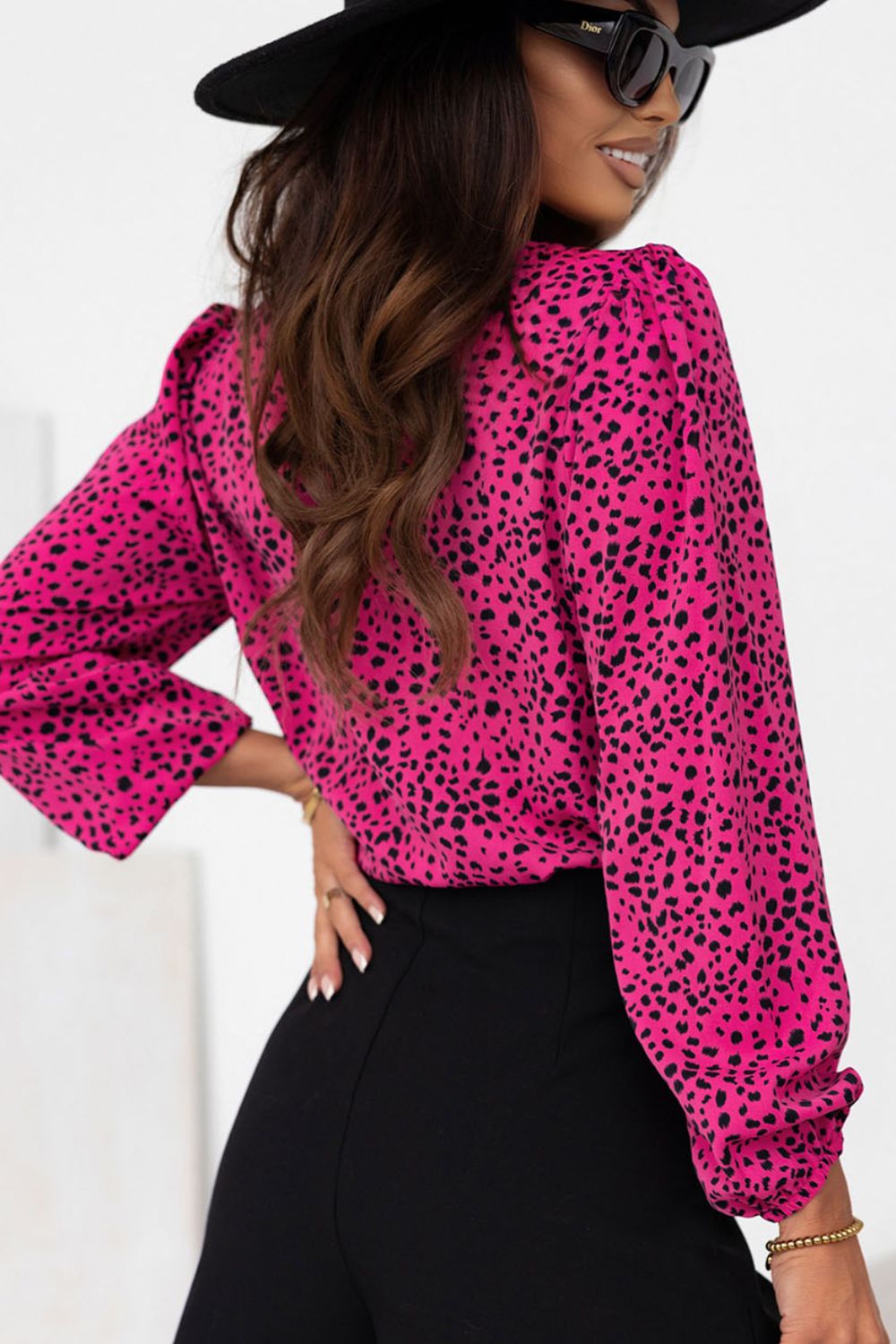 Leopard Print Balloon Sleeve Blouse