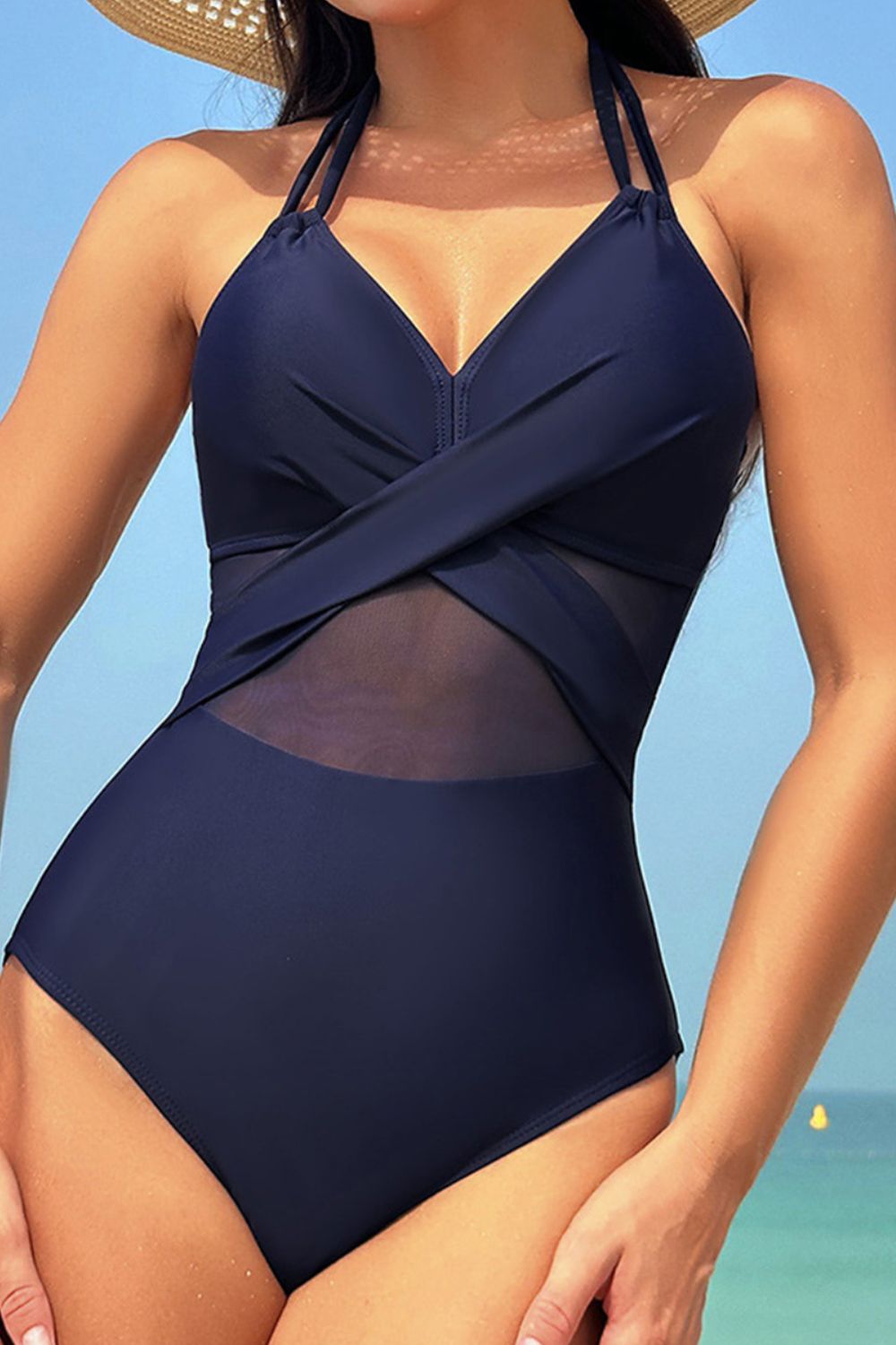 Crisscross Halter One-Piece Swimwear