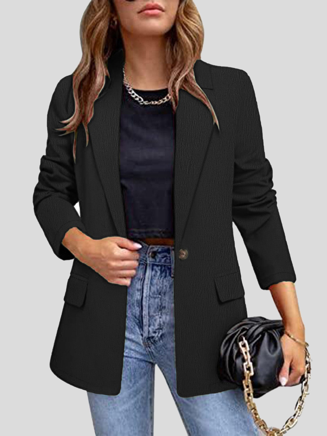 Lapel Collar Buttoned Blazer