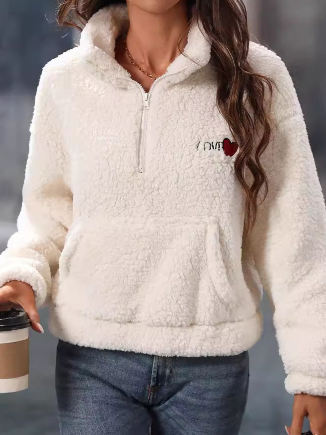 Heart Half-Zip Teddy Sweatshirt