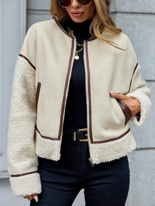 Contrast Trim Sherpa Jacket