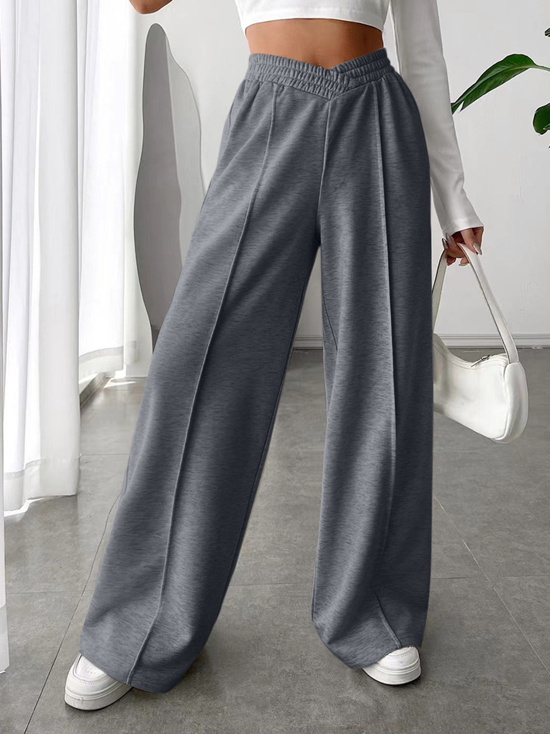 Elastic Waist Wide-Leg Pants