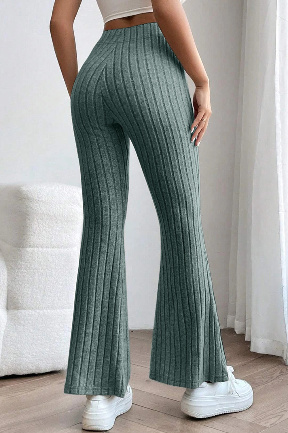 Ribbed High-Waist Flare Pants