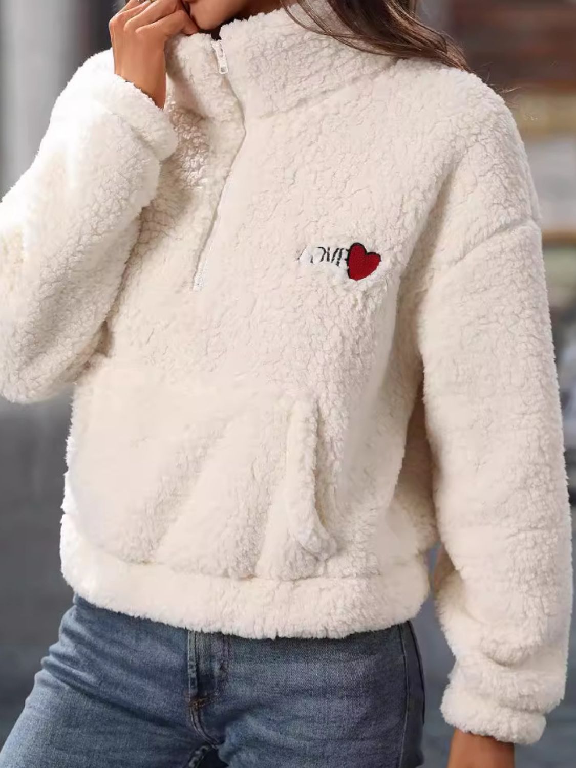 Heart Half-Zip Teddy Sweatshirt