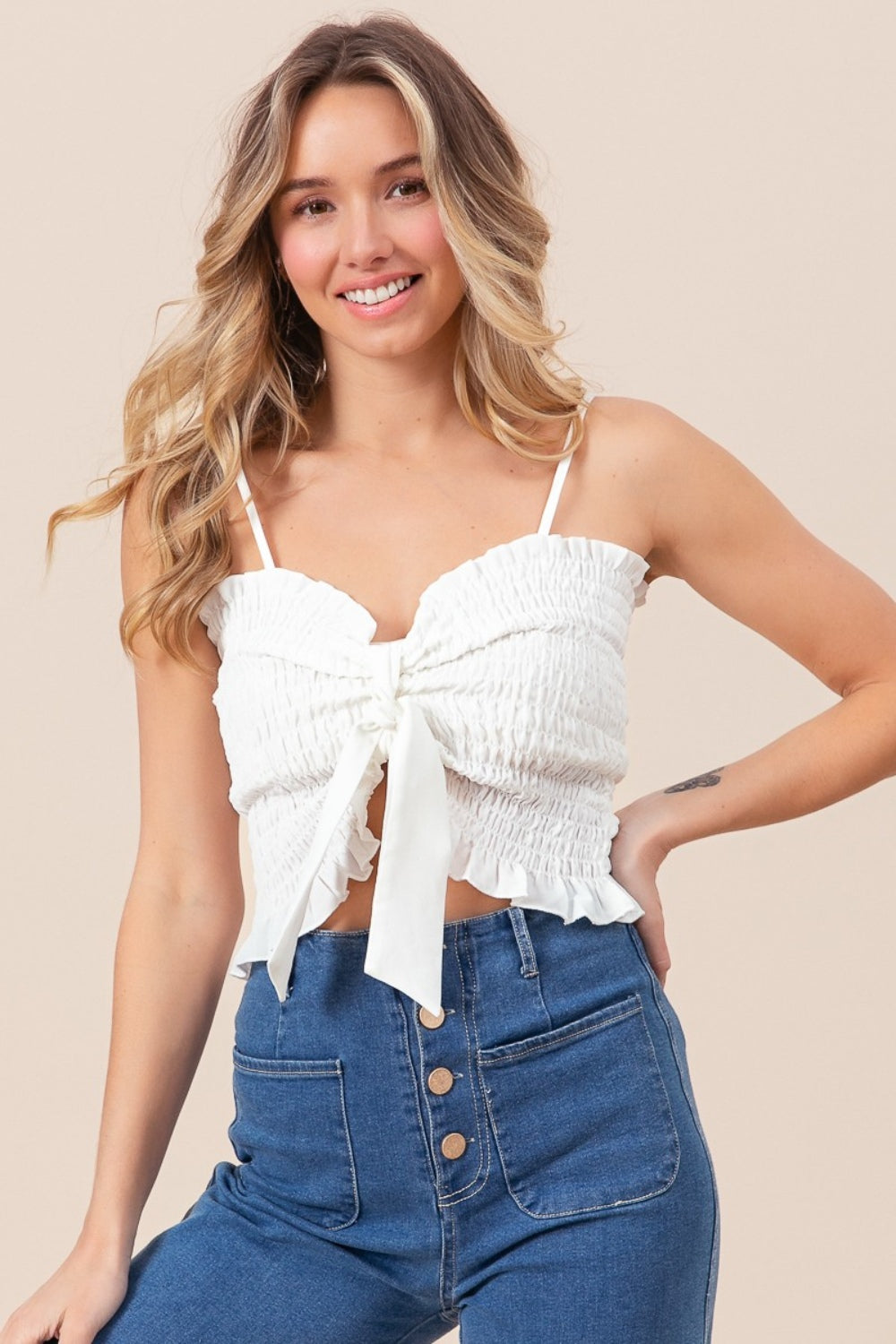 Ruffled Ribbon Smocked Cami