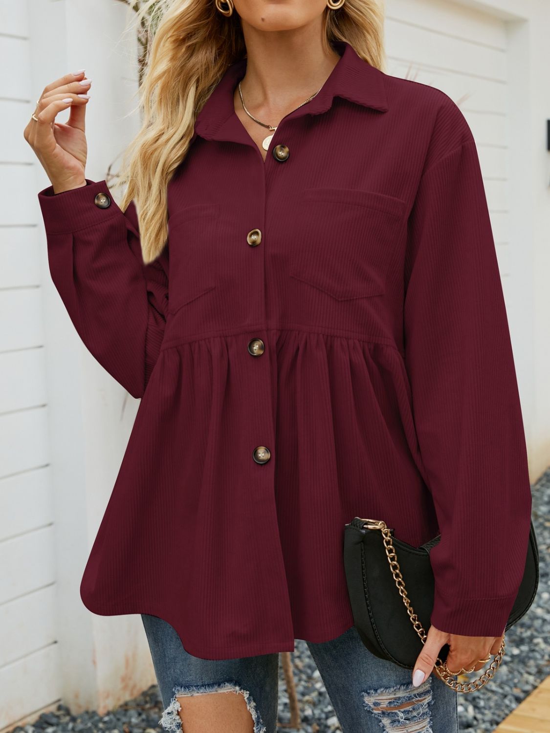 Button-Up Ruched Shirt