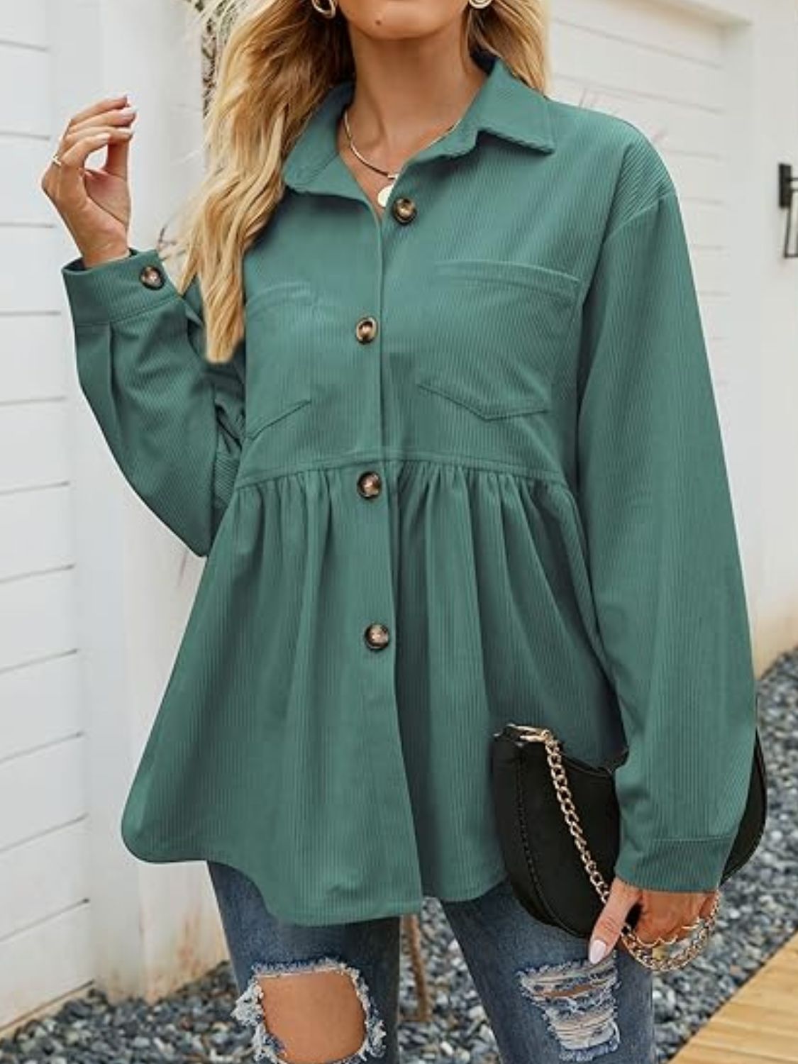 Button-Up Ruched Shirt