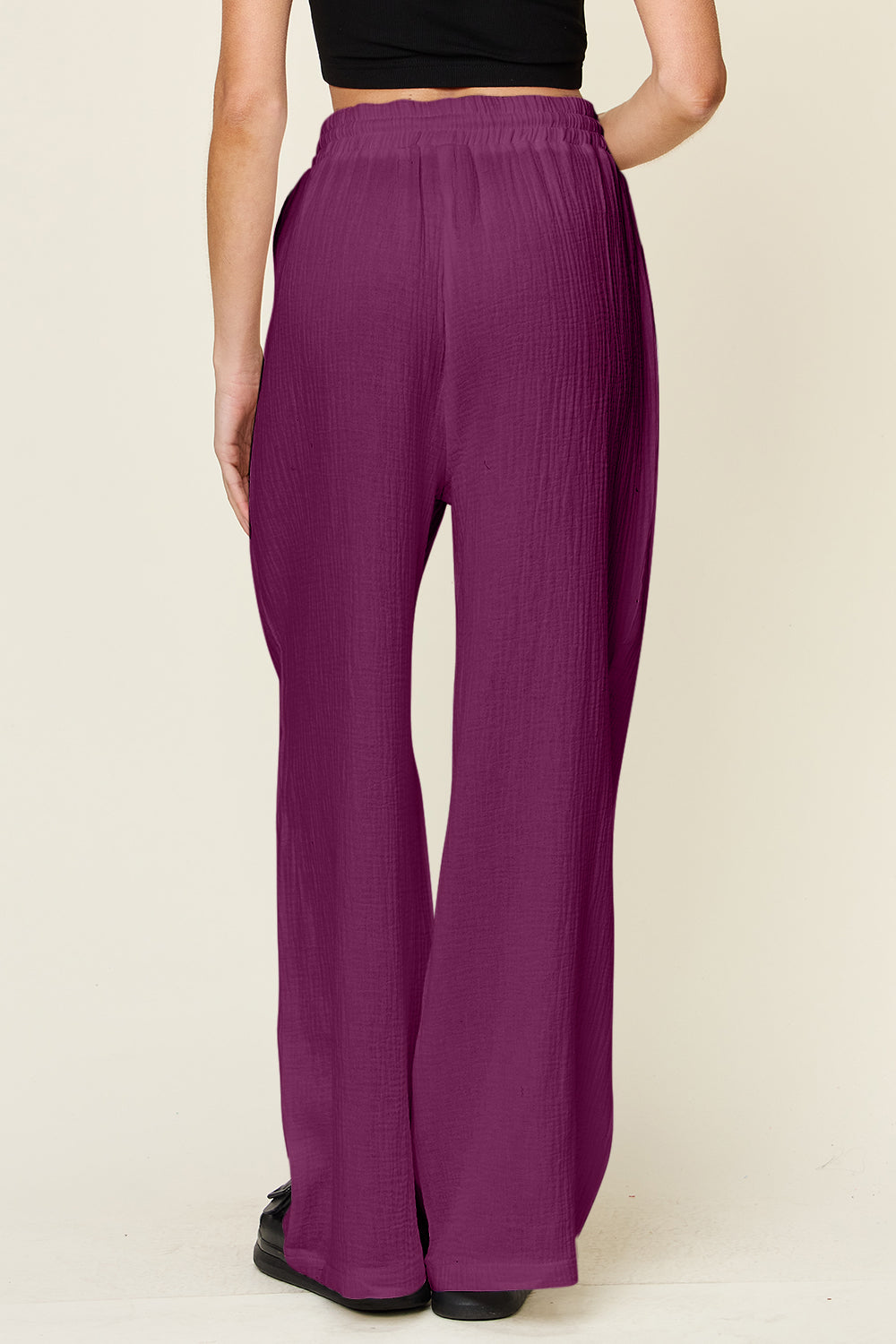 Texture Drawstring Wide-Leg Pants