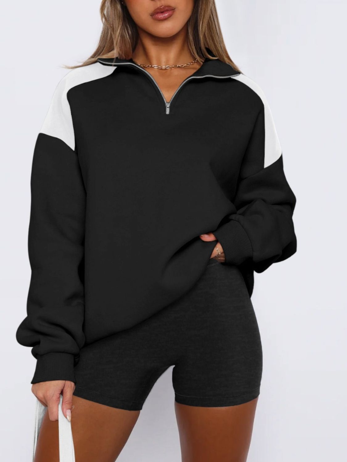 Contrast Quarter-Zip Sweatshirt