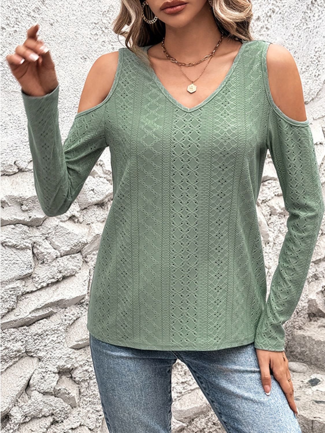 Eyelet Cold-Shoulder T-Shirt