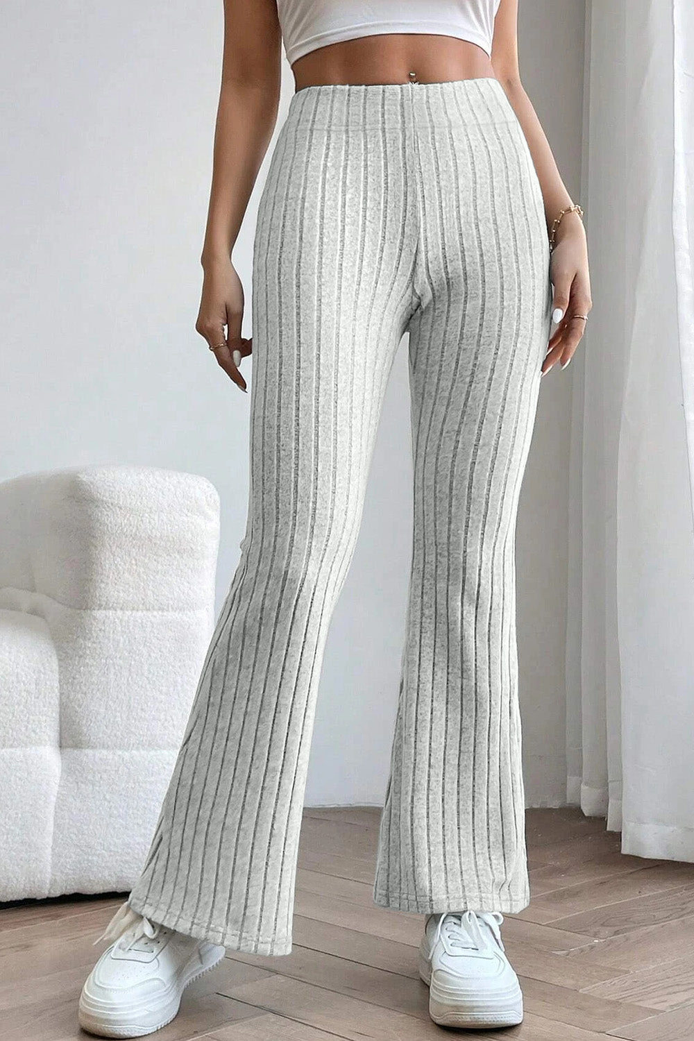 Ribbed High-Waist Flare Pants