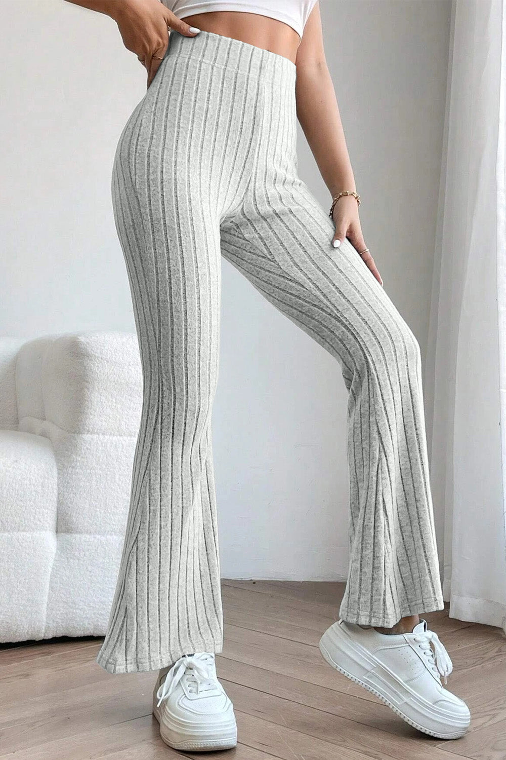 Ribbed High-Waist Flare Pants