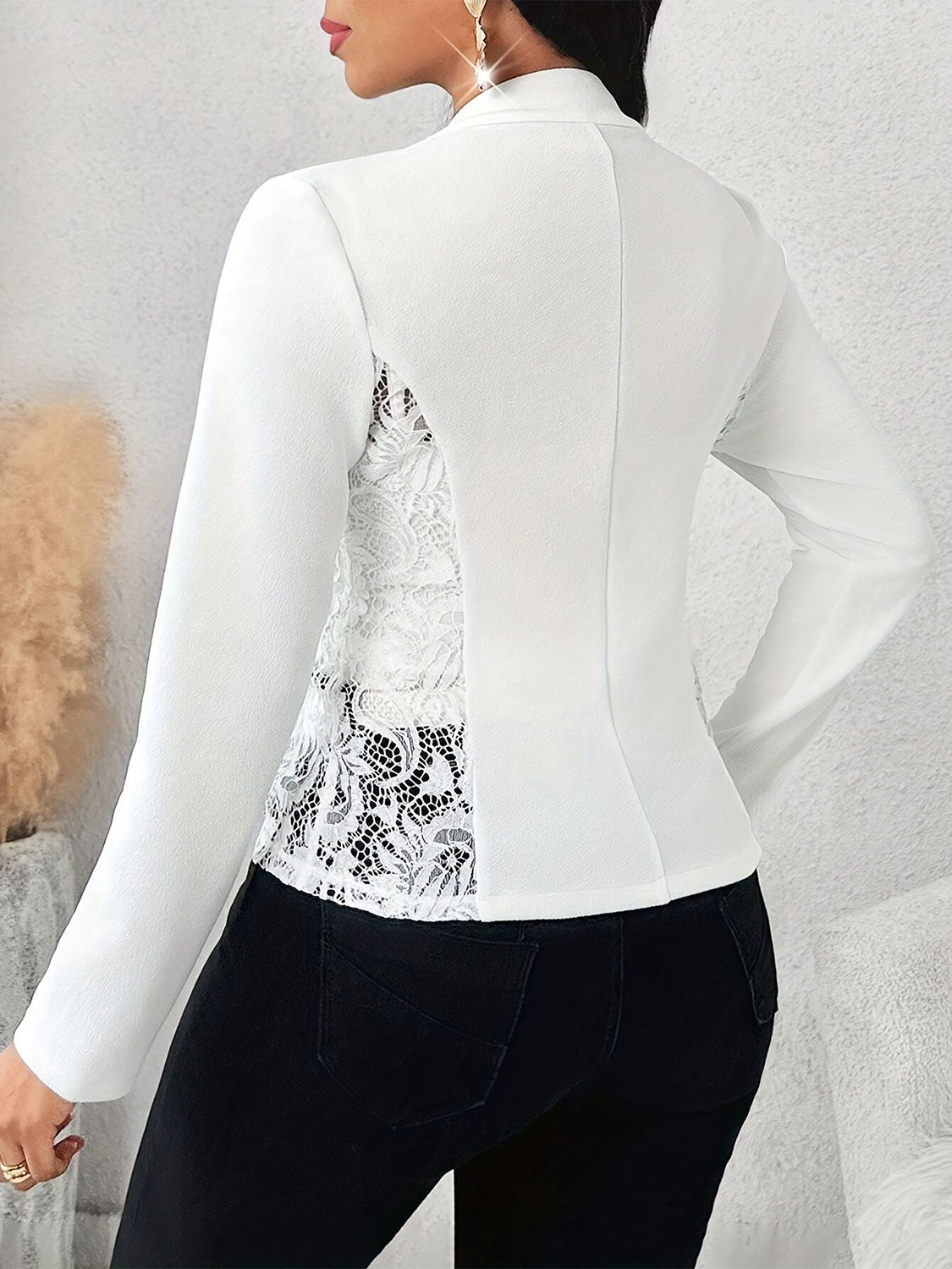 Lace Detail Open-Front Blazer