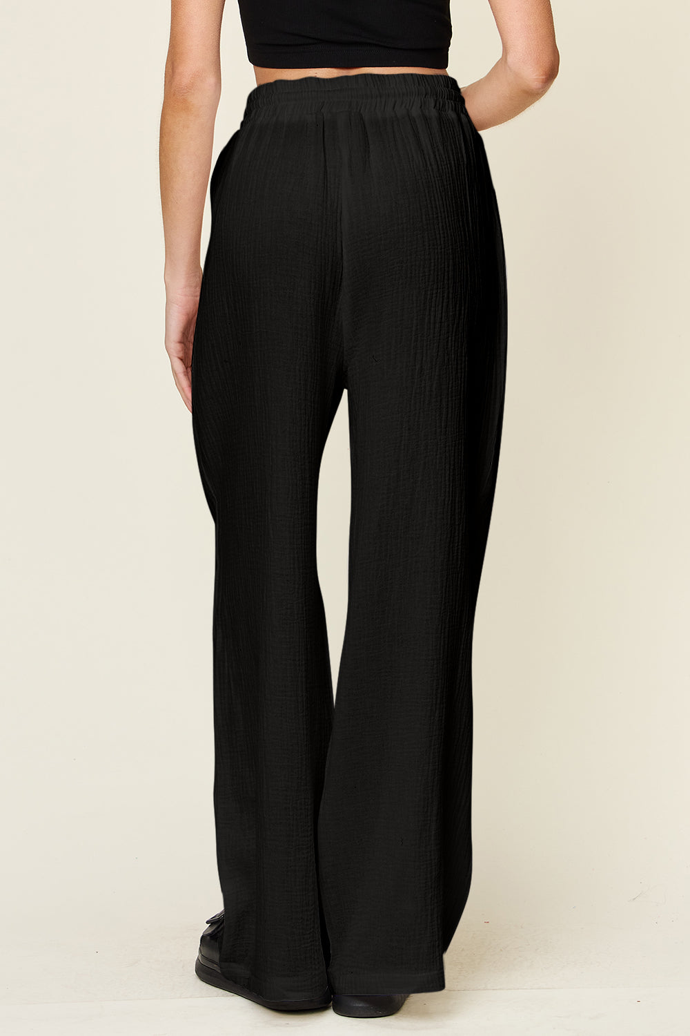 Texture Drawstring Wide-Leg Pants