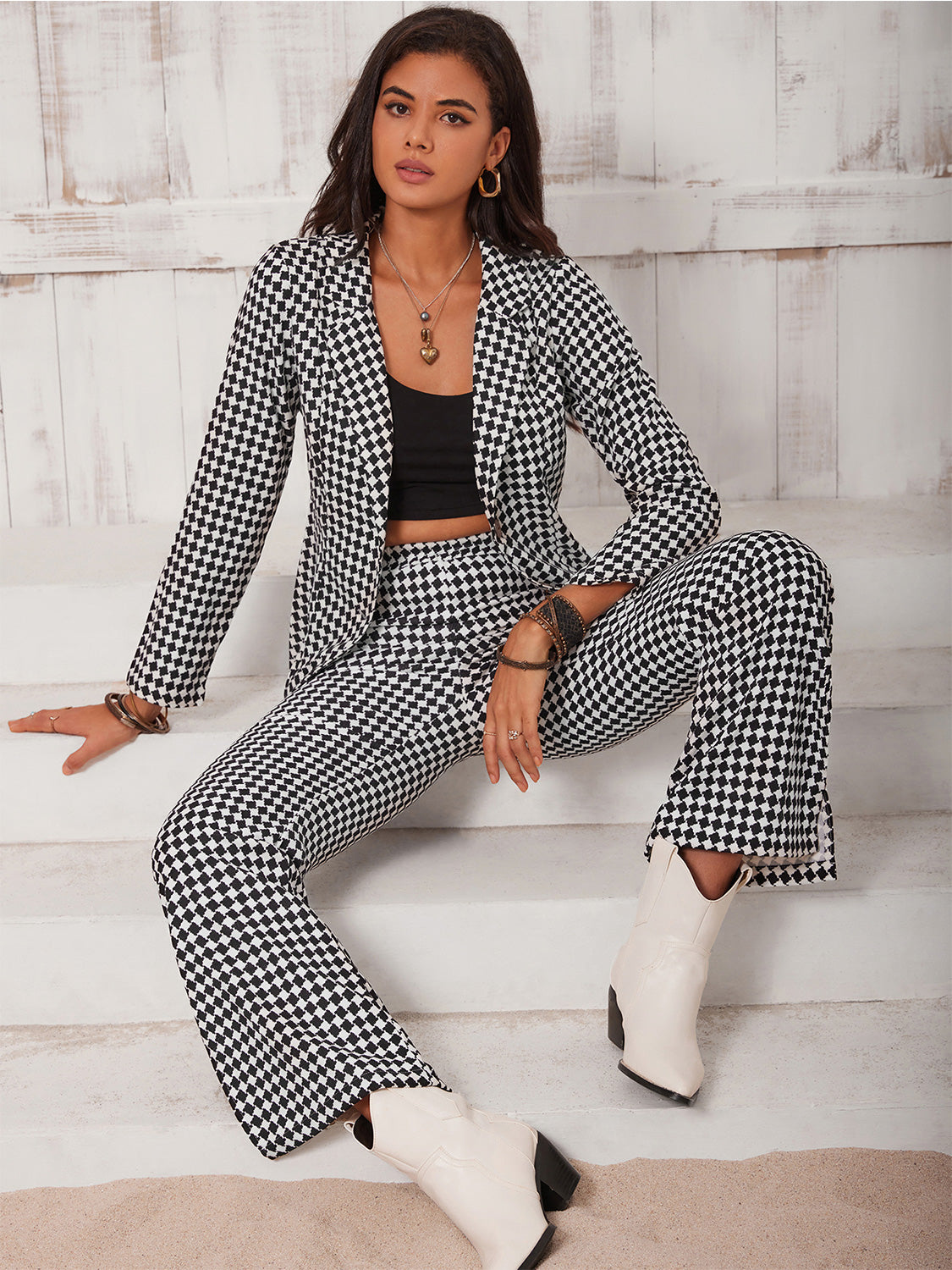 Checkered Blazer & Pants Set