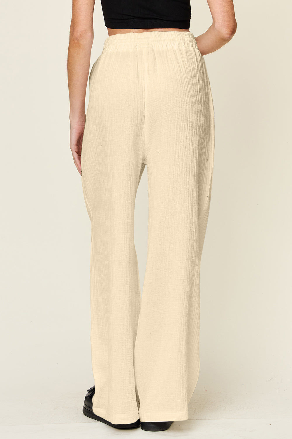 Texture Drawstring Wide-Leg Pants